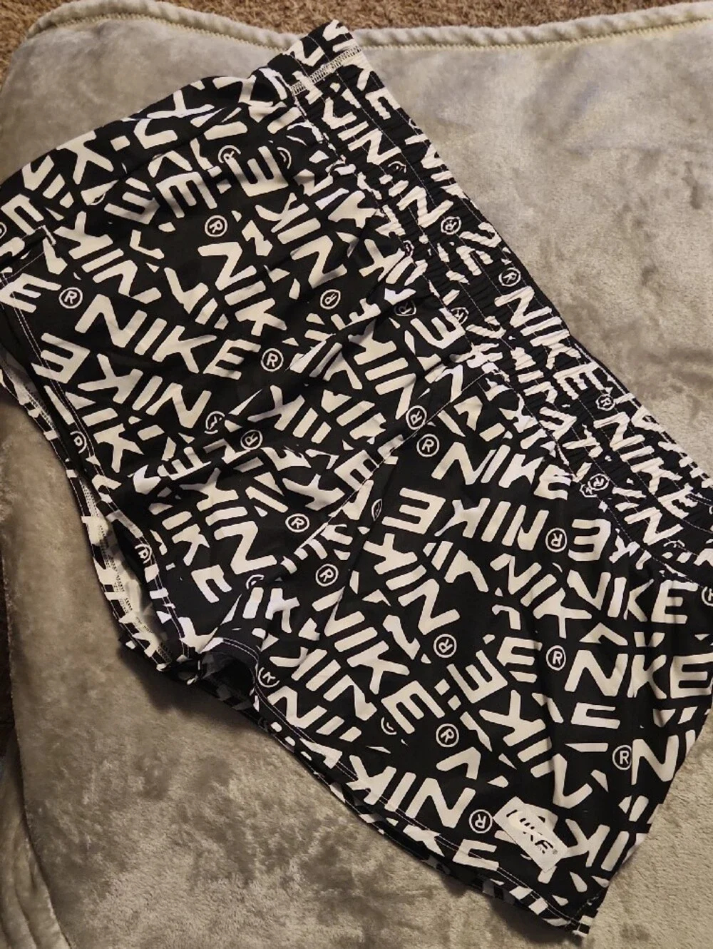Nike Black & White Logo-Print 2-in-1 Athletic Shorts